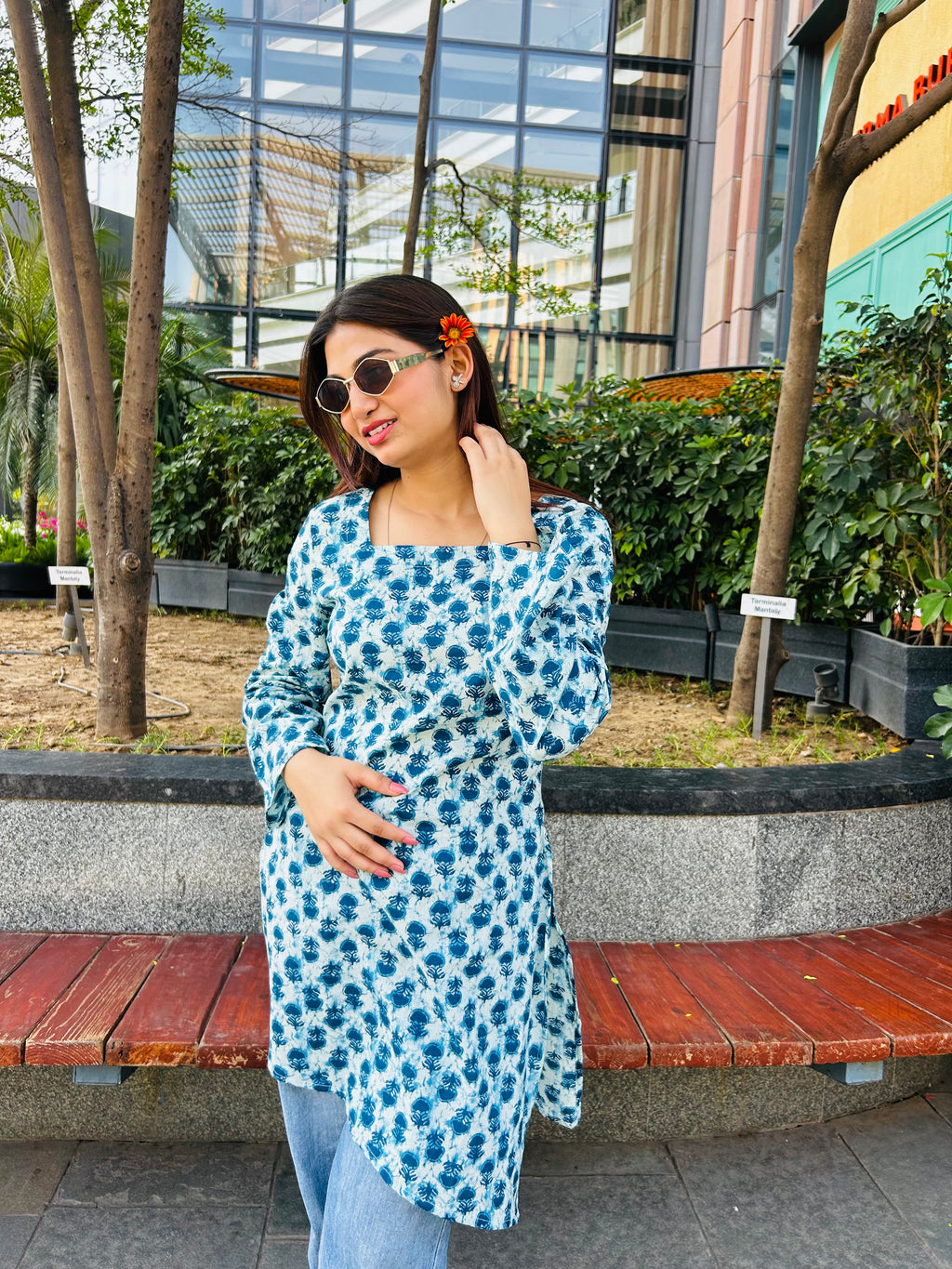 Desi Daisy Summer Kurti with Lace-Up Back