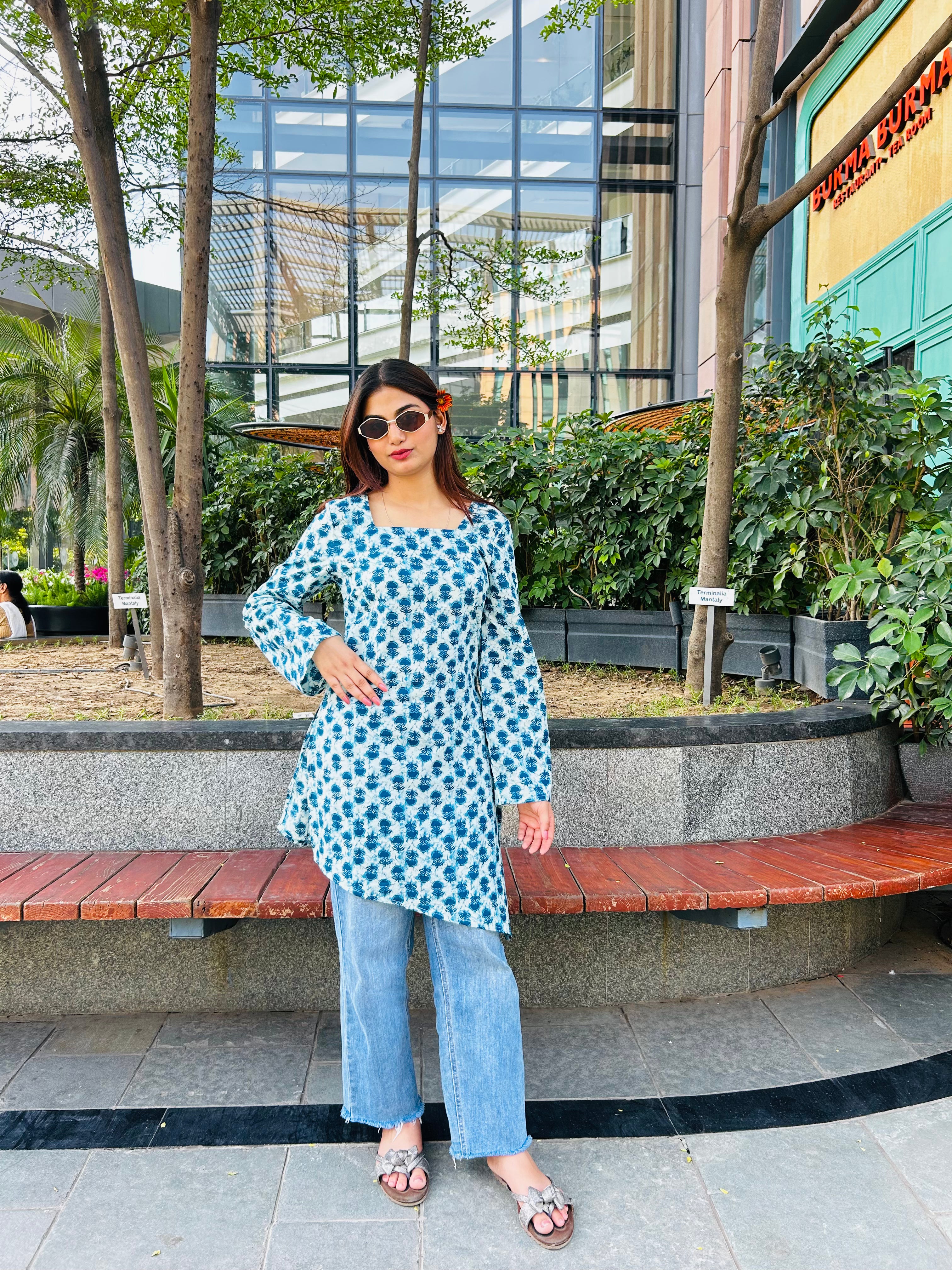 Desi Daisy Summer Kurti with Lace-Up Back