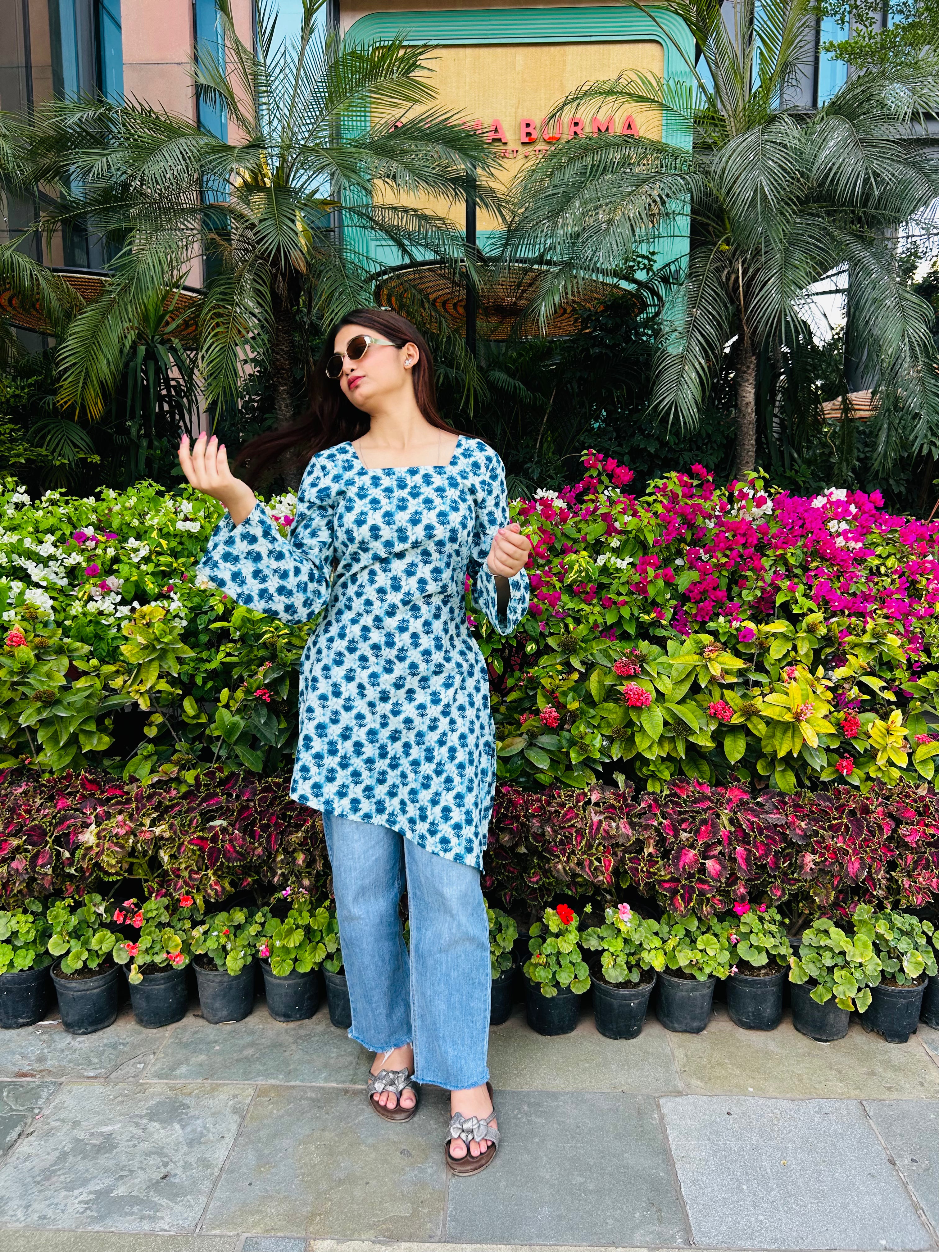 Desi Daisy Summer Kurti with Lace-Up Back