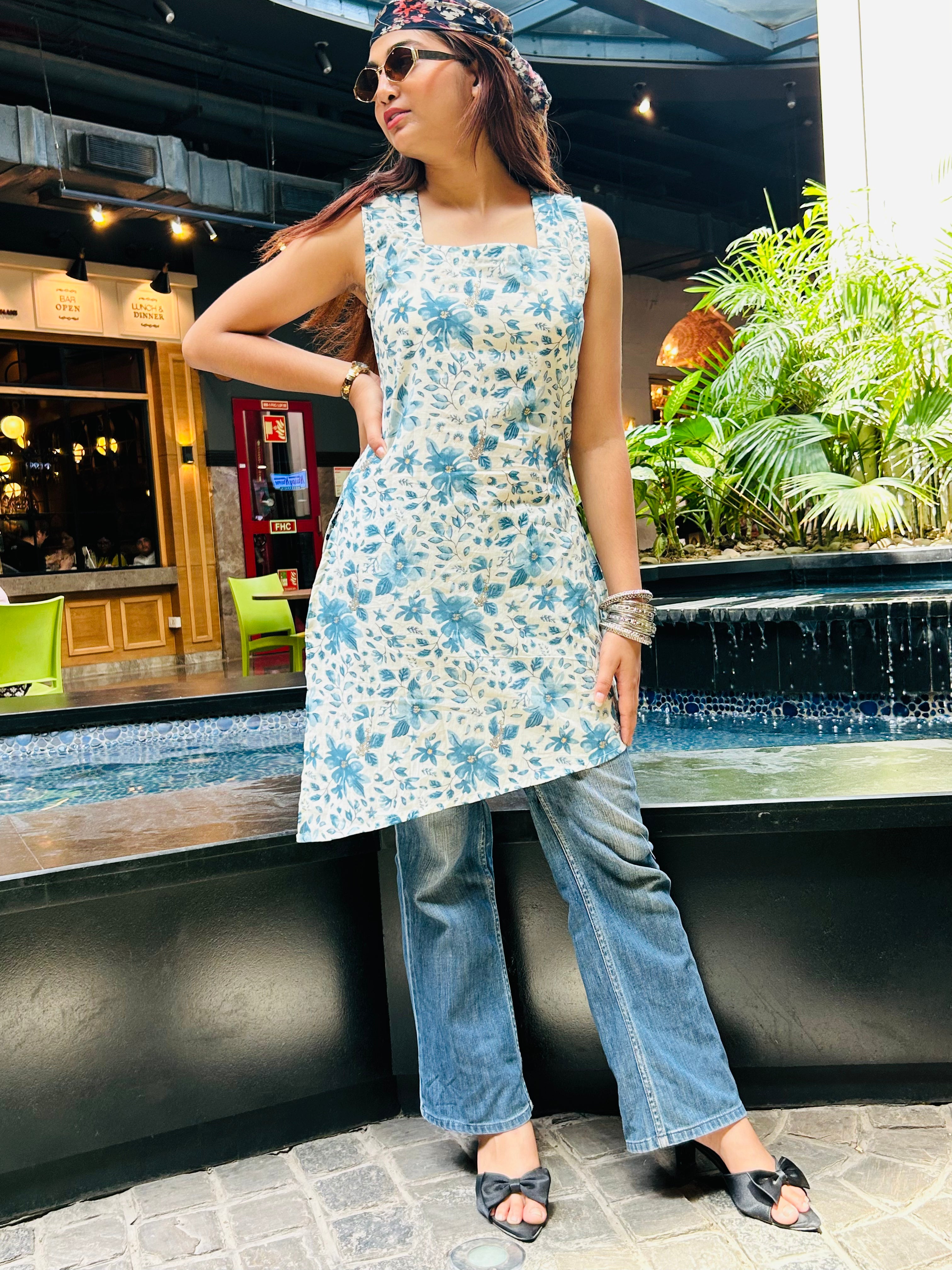 Neelkamal Kurtis for Women | Elegant Blue Minimal Print
