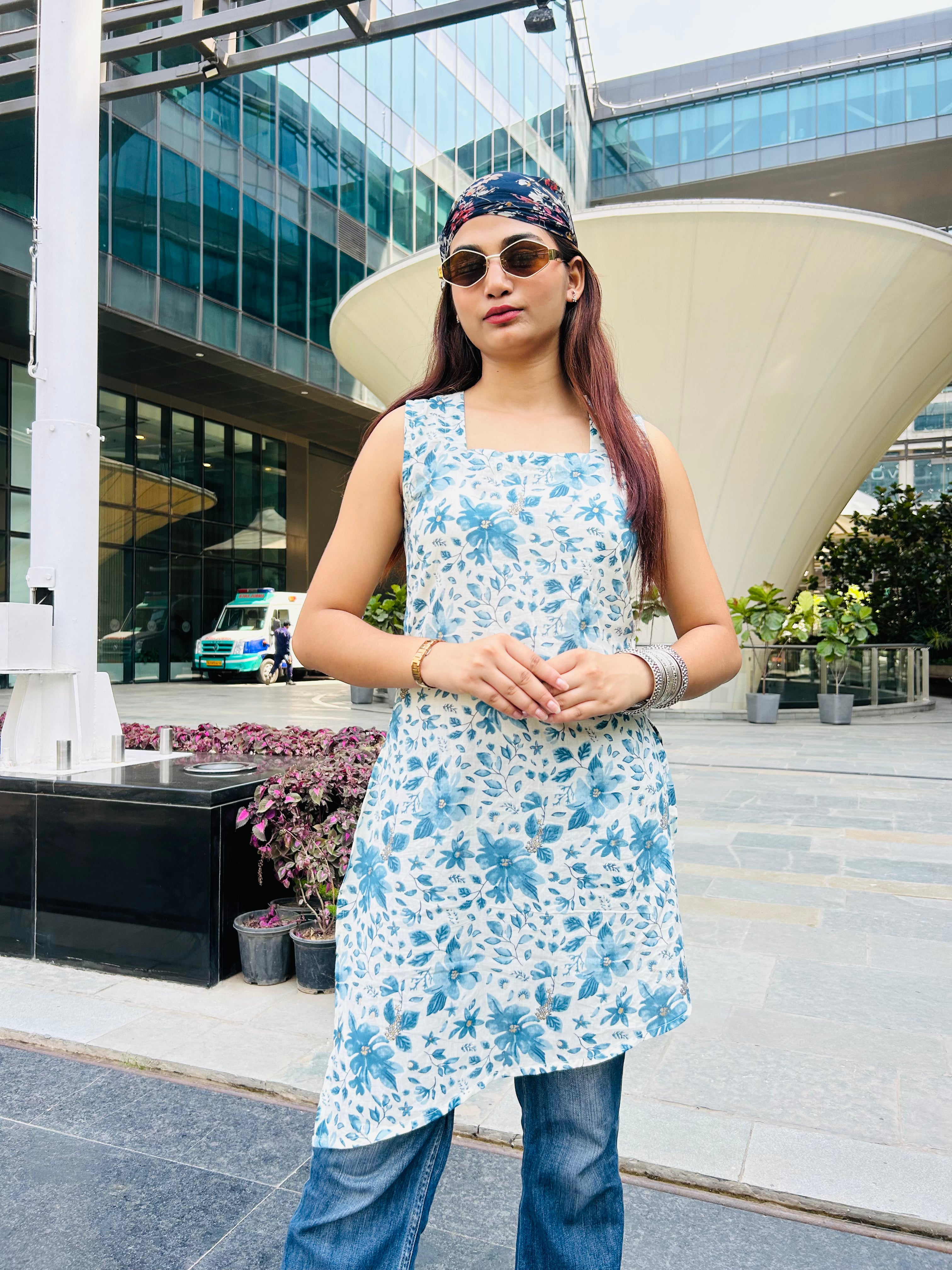 Neelkamal Kurtis for Women | Elegant Blue Minimal Print