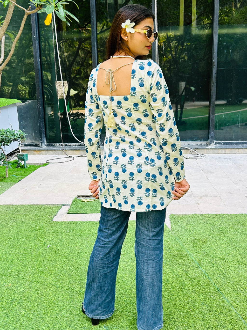 Vasanti Floral /Sky Blue /Ethnic Kurti Tie Back