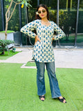 Vasanti Floral /Sky Blue /Ethnic Kurti Tie Back